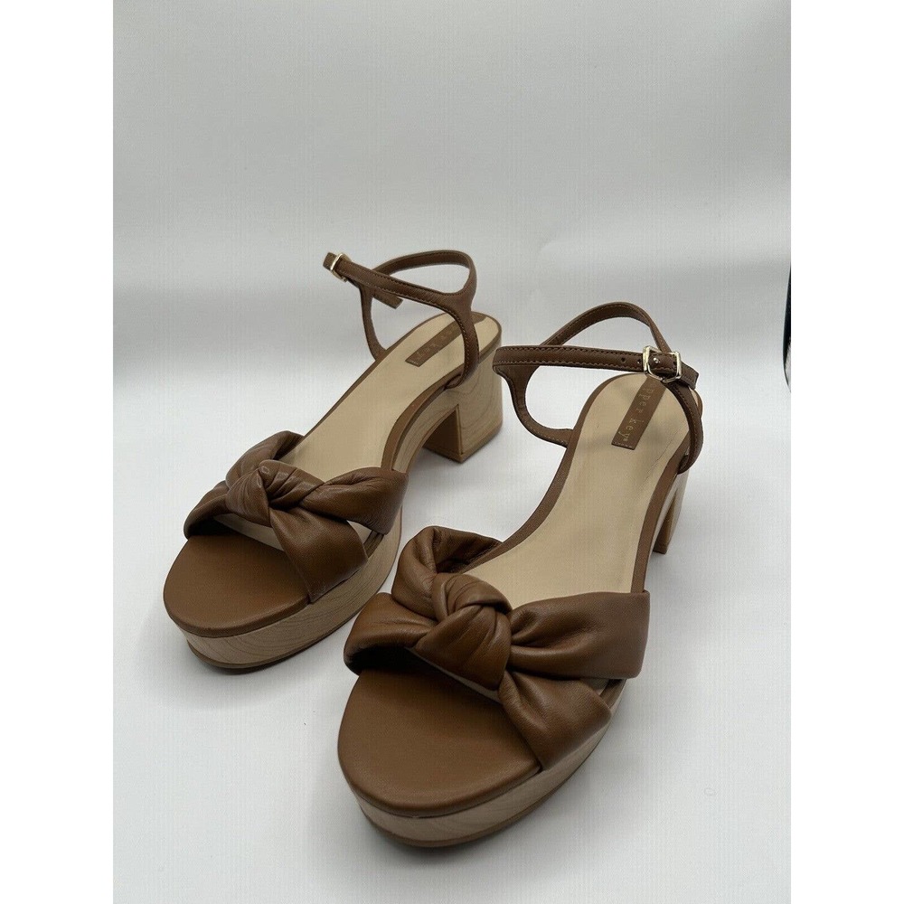 Copper Key Clog Sandal Puff Knotted Leather Women’s Size 9.5 Wooden Heel Brown